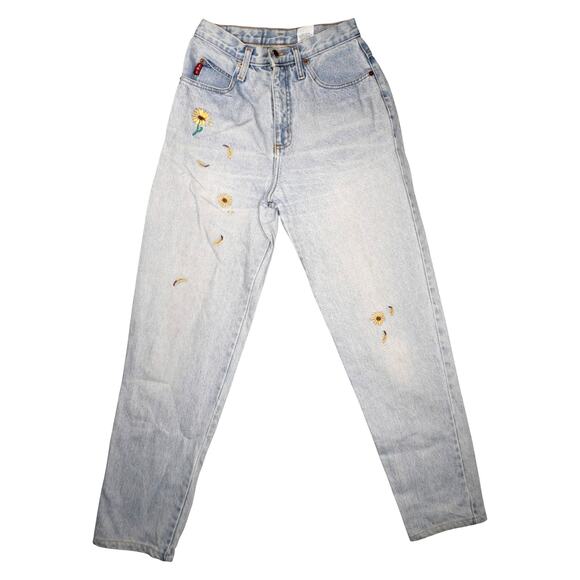 Vintage l.e.i. Sunflower Embroidered High Waist Jeans Made in USA Size 9 Y2K - Picture 1 of 8